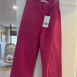 Pink Zara wide leg jeans, size 0, never worn with tags
